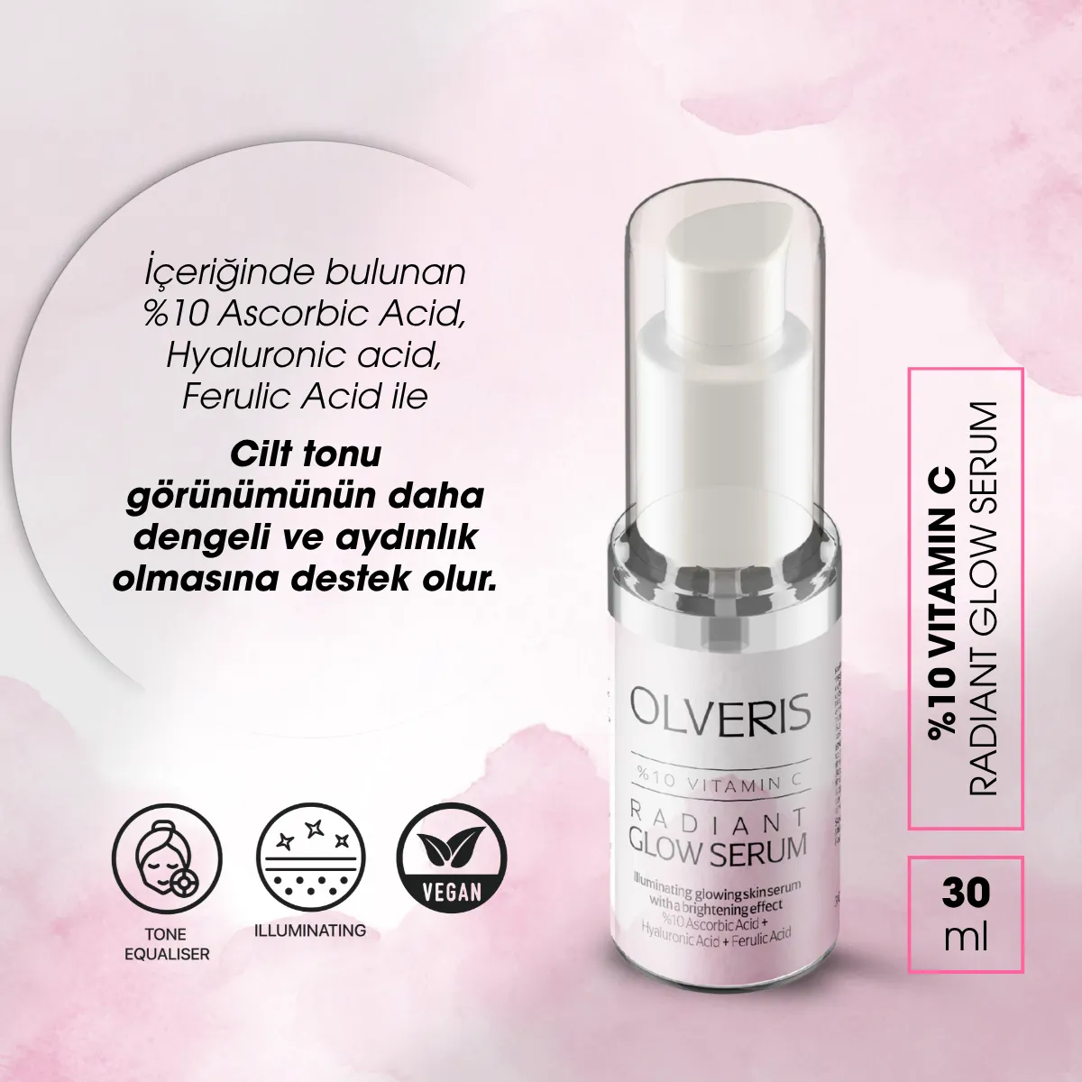 %10 C VİTAMİN AYDINLATICI VE TON EŞİTLEYİCİ BAKIM SERUMU 30 ML - Görsel 2